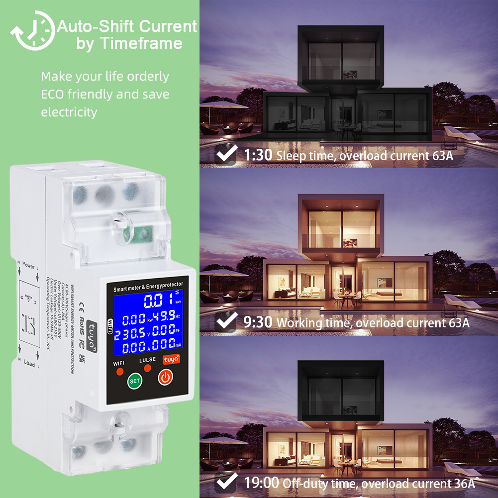 RMshebei Tuya WiFi LCD with backlight wireless smart metering switch protection circuit breaker --overcurrent protection&overcurrent protection