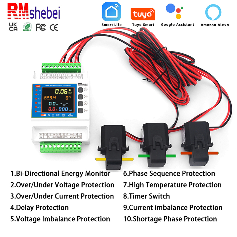 RMshebei 3P 4-wire mutual inductor type Tuya WiFi electric meter 100-1000A & three-phase TiFi non-demolition line matching transformer