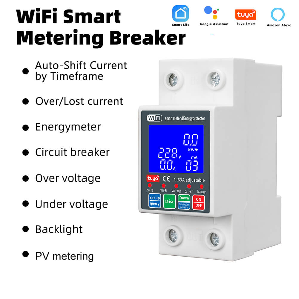 RMshebei Smart Life Smart PV Circuit Breaker Tuya 220v Voltage Current Leakage Protection mcb automatic switch 63A wifi remote