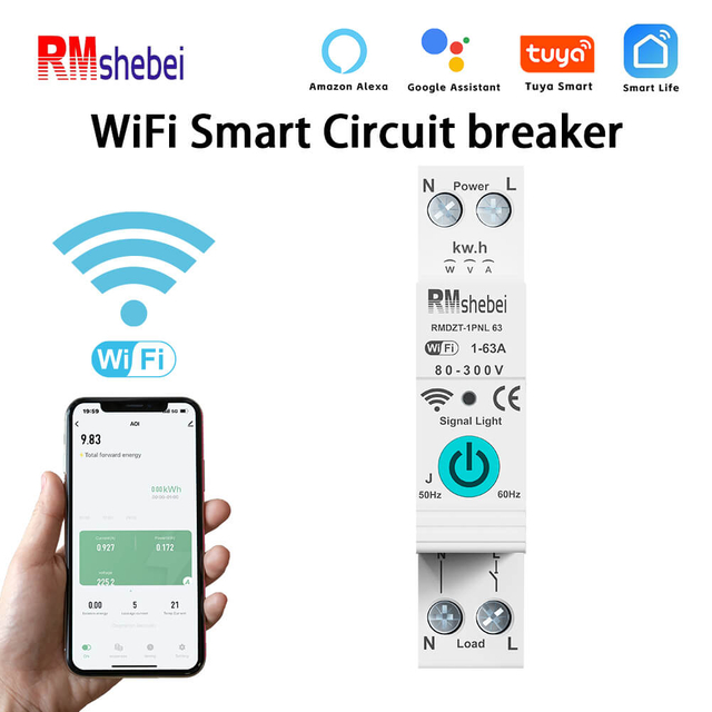 RMshebei Smart Life Mini WIFI MCB 1P 63A 110V 220V 6ka breaker wifi smart wifi mcb for Smart HomeWith Metering Wireless Switch