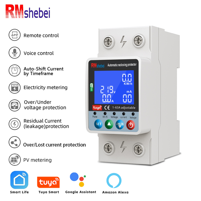 RMshebei Tuya WiFi LCD Smart PV Bidirectional Metering Circuit Breaker (Dual Relays, Support for Time-period Current Setting)