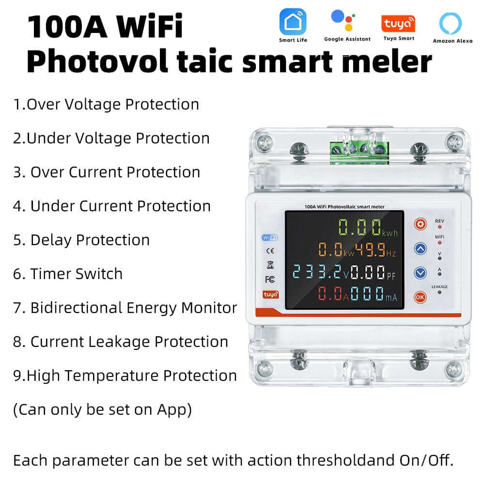 RMshebei 100A Smart Tuya WiFi MCB Multifunction 4P Circuit Breaker with LCD 220V 6ka Breaking Capacity Molded Case