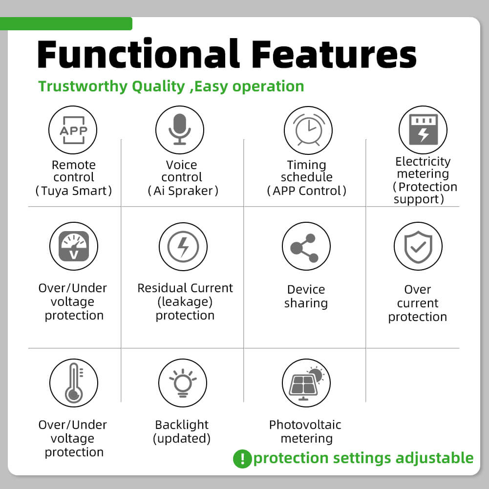 Tuya 63A Mini Smart WiFi Metering Breaker Timer 220V Bidirectional Photovoltaic Backlight 6ka Earth Leakage Two-Way 2P