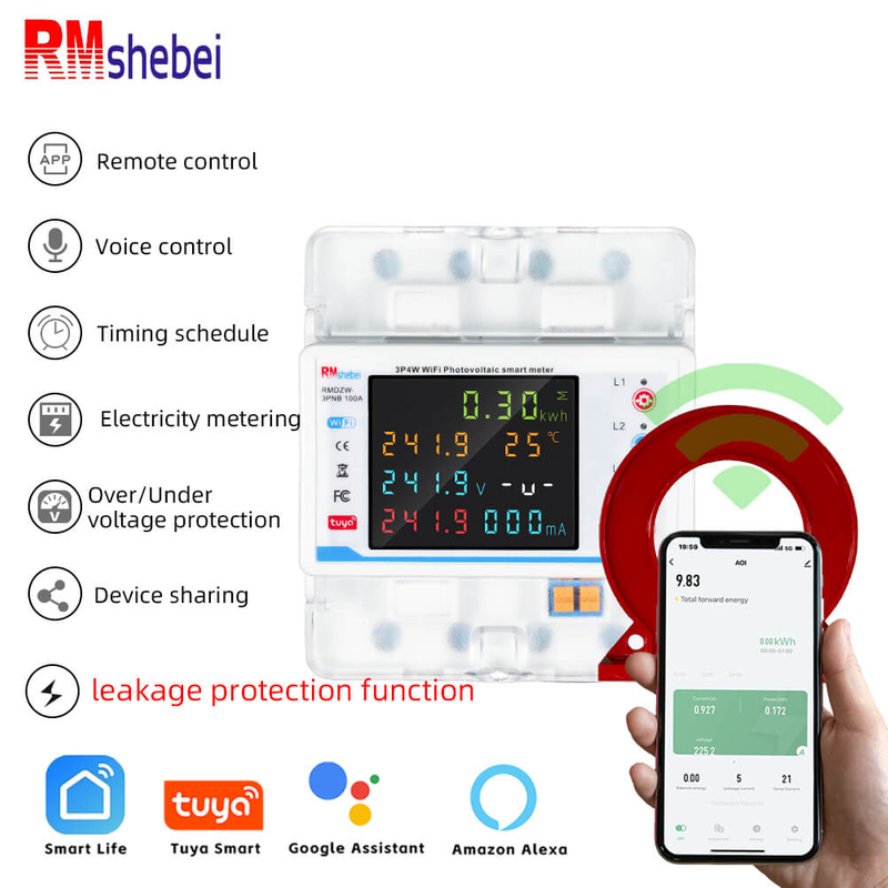 RMshebei Smart Circuit Breaker Wifi 3 Phase Over Under Voltage Protector Tuya Smart Switch With Metering Switch Energy Meter
