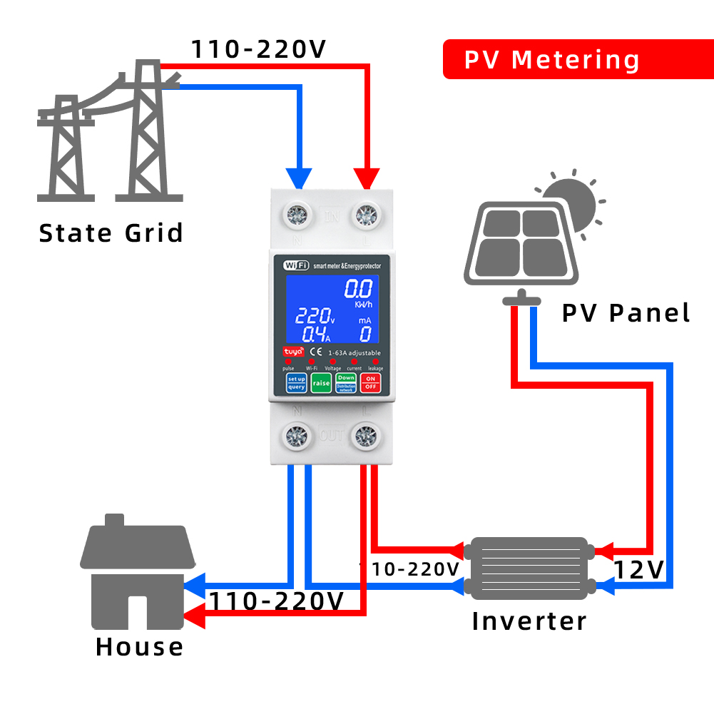 RMshebei Tuya WiFi LCD with backlight wireless smart metering switch protection circuit breaker