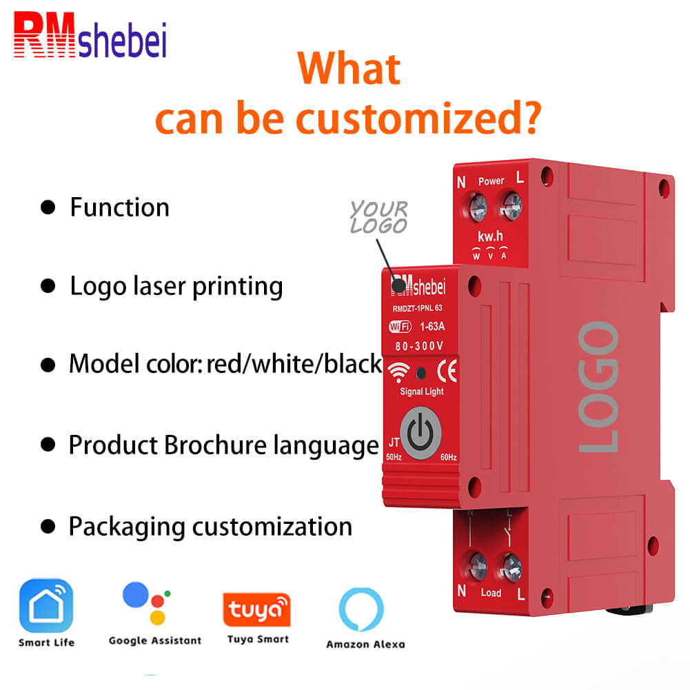 RMshebei Smart Life TUYA WIFI MCB 1P+N Circuit Breakers 63A Adjustable voltage/Over current Prepaid Meter Smart Din Rail