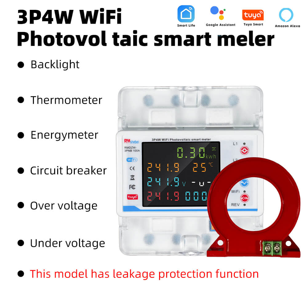 RMshebei Smart Circuit Breaker Wifi 3 Phase Over Under Voltage Protector Tuya Smart Switch With Metering Switch Energy Meter