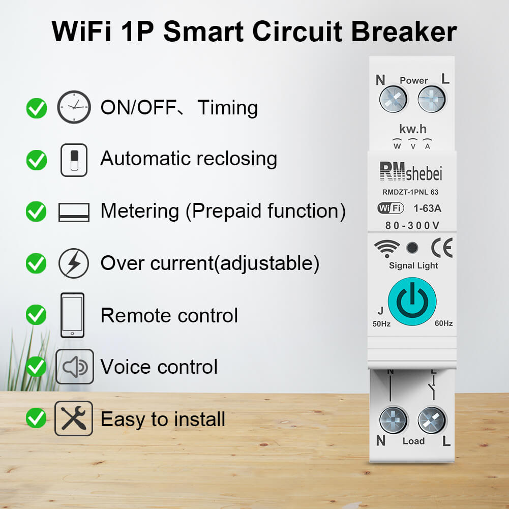 RMshebei Smart Life Mini WIFI MCB 1P 63A 110V 220V 6ka breaker wifi smart wifi mcb for Smart HomeWith Metering Wireless Switch