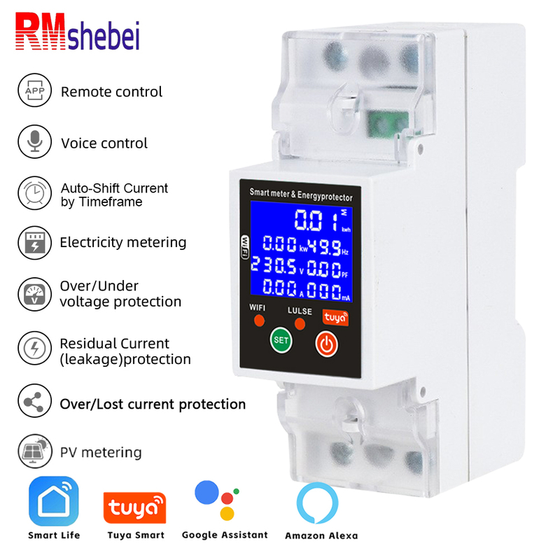 RMshebei Tuya WiFi LCD with backlight wireless smart metering switch protection circuit breaker --overcurrent protection&overcurrent protection