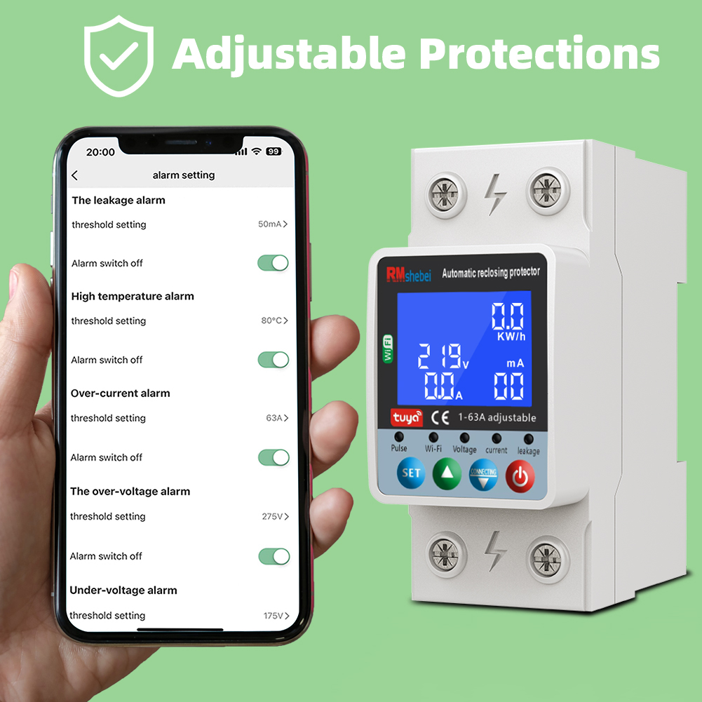 RMshebei Tuya WiFi LCD Smart PV Bidirectional Metering Circuit Breaker (Dual Relays, Support for Time-period Current Setting)