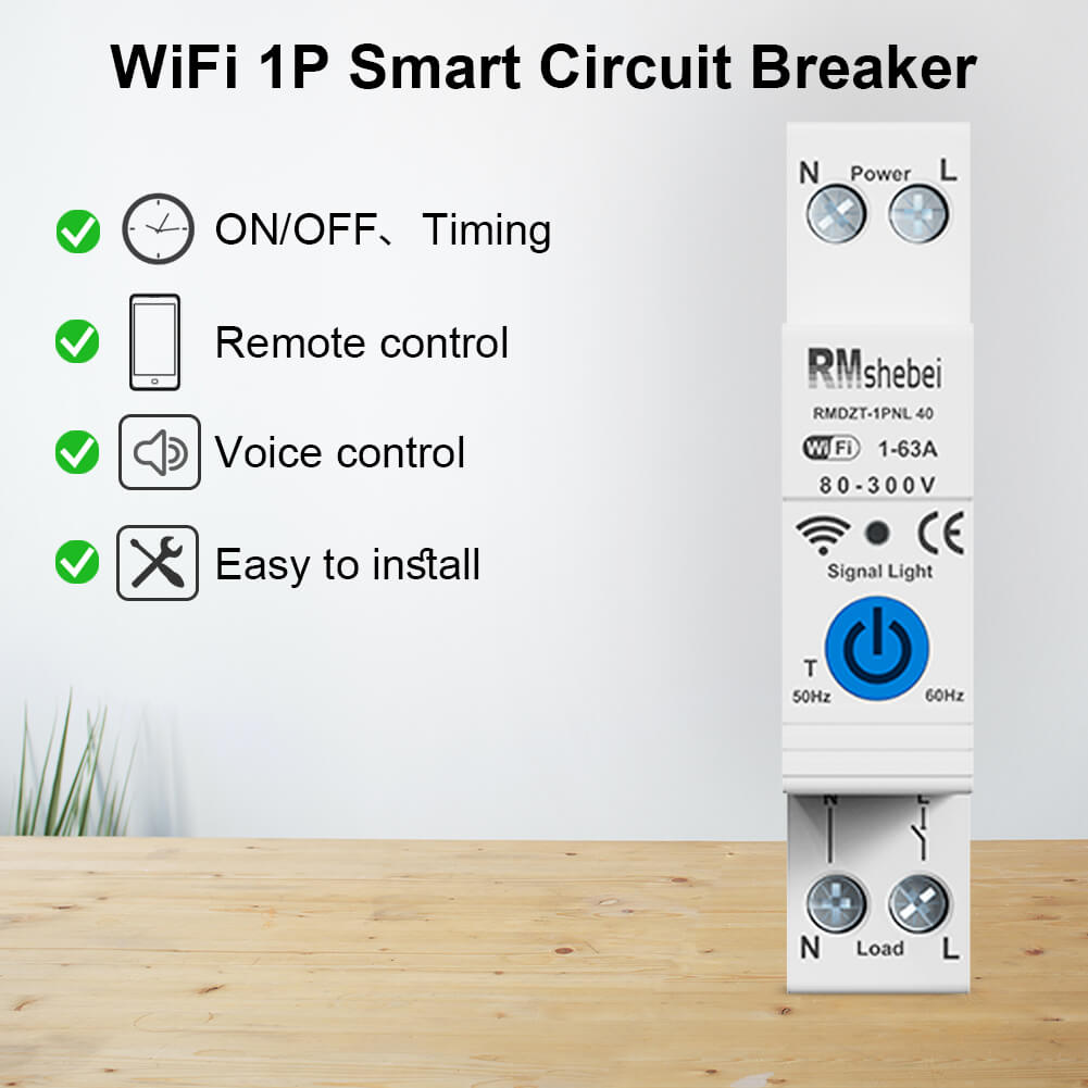RMshebei Smart Life 1P 63A Mini Remote Control WIFI Timer 220V Circuit Breakers 6ka mcb automatic switch and wifi remote