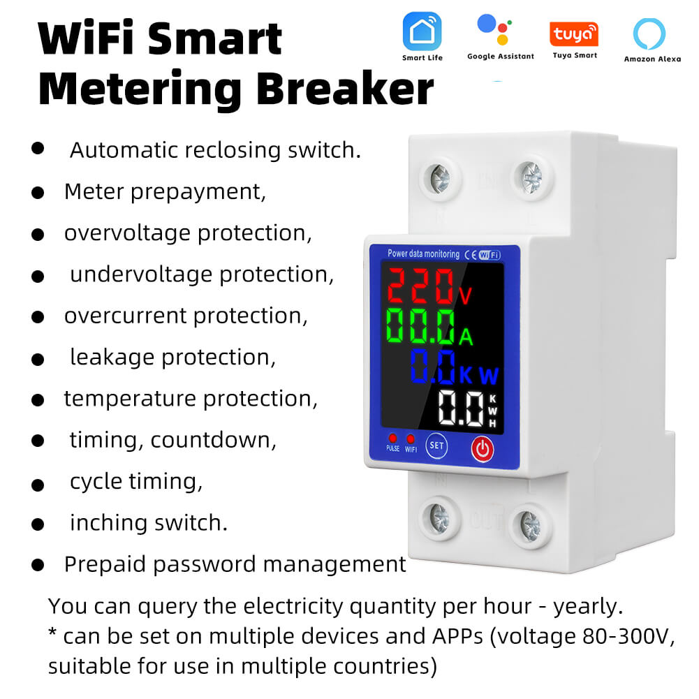 RMshebei Wifi Circuit Breaker Tuya Smart Prepaid Energy Meter with Leakage Protection 63A All Can be Queried Every Hour by APP