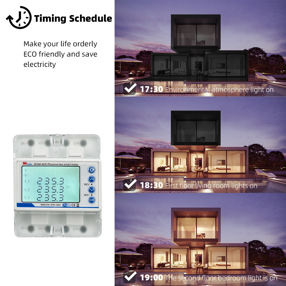 RMshebei 3 Phase 4 Wire TUYA WIFI Smart Energy Meter Circuit Breaker Phase Failure Protection App Remote Control Mobile Phone