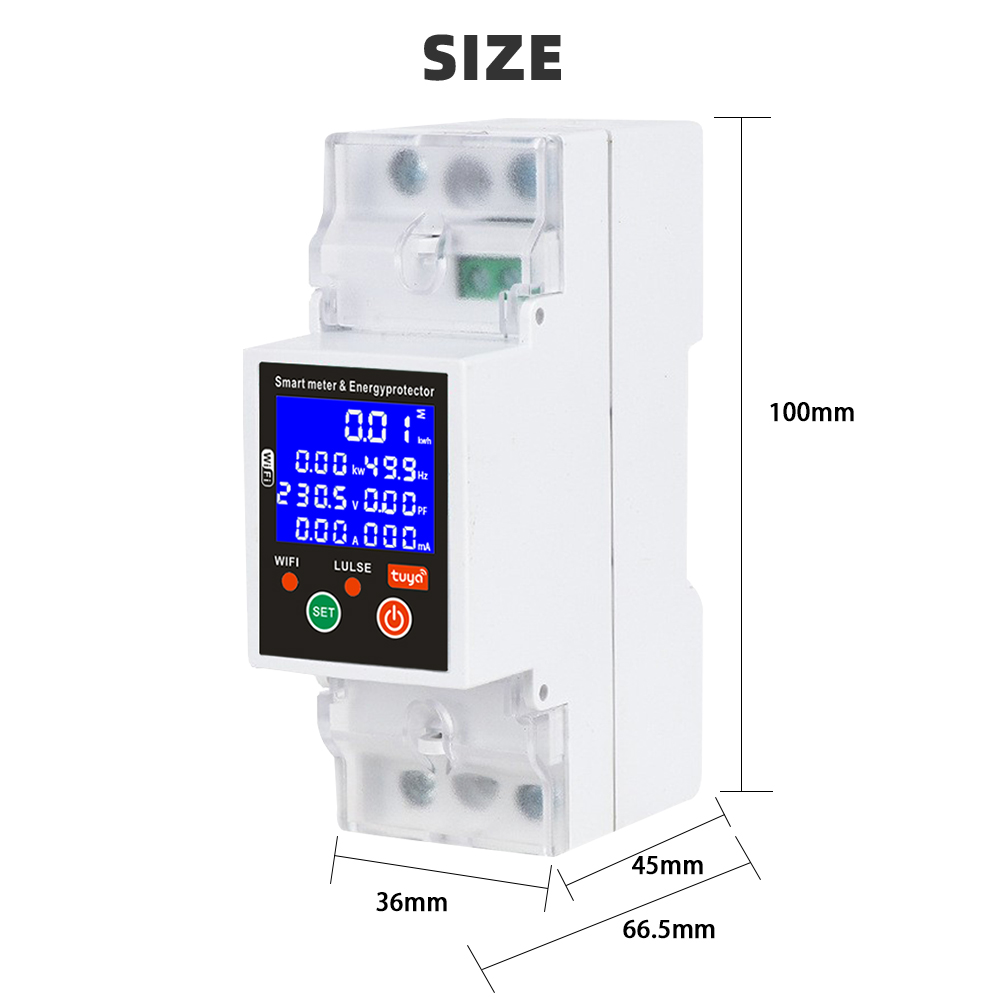 RMshebei Tuya WiFi LCD with backlight wireless smart metering switch protection circuit breaker --overcurrent protection&overcurrent protection