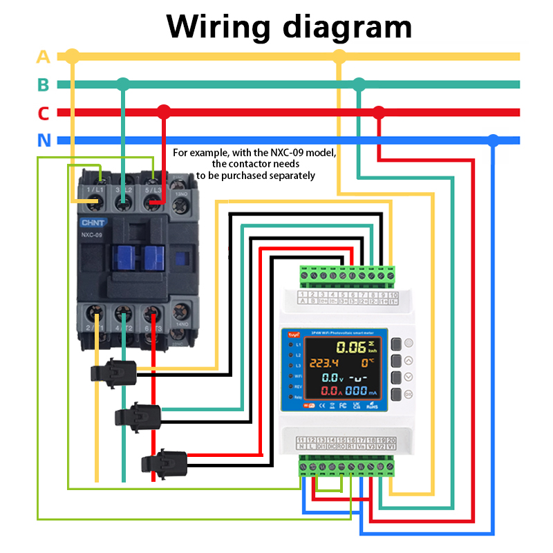RMshebei 3P 4-wire mutual inductor type Tuya WiFi electric meter 100-1000A & three-phase TiFi non-demolition line matching transformer