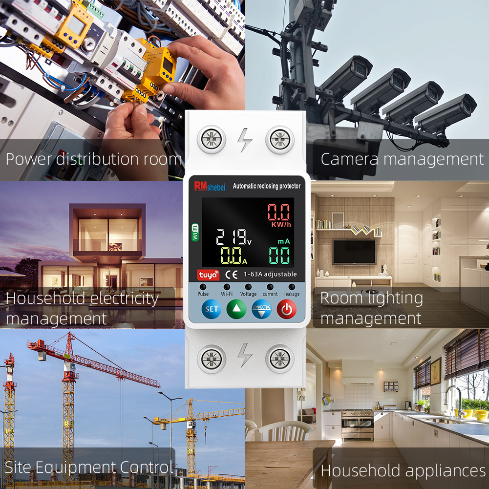 RMshebei Smart Wifi Energy Management System Single Phase Meter Digital Voltage Current Protector Earth Leakage Circuit Breaker