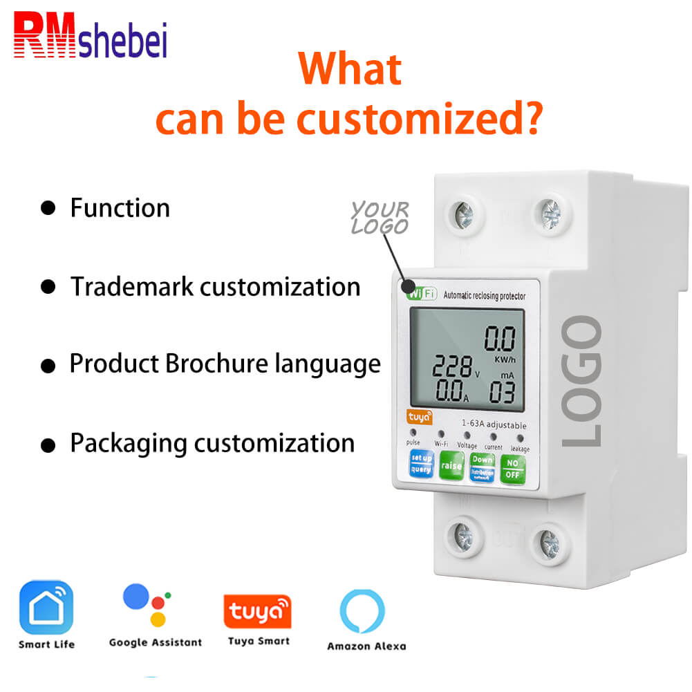RMshebei 63A 1P+N Wifi MCB Smart Circuit Breaker with Electricity Metering Over load Protection Timer Relay for Smart Home 220v