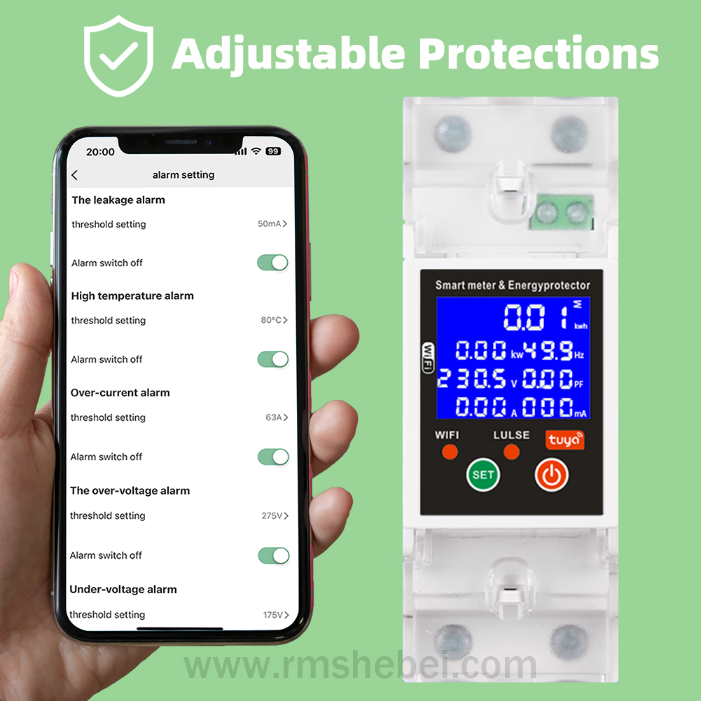 RMshebei Tuya WiFi LCD with backlight wireless smart metering switch protection circuit breaker --overcurrent protection&overcurrent protection
