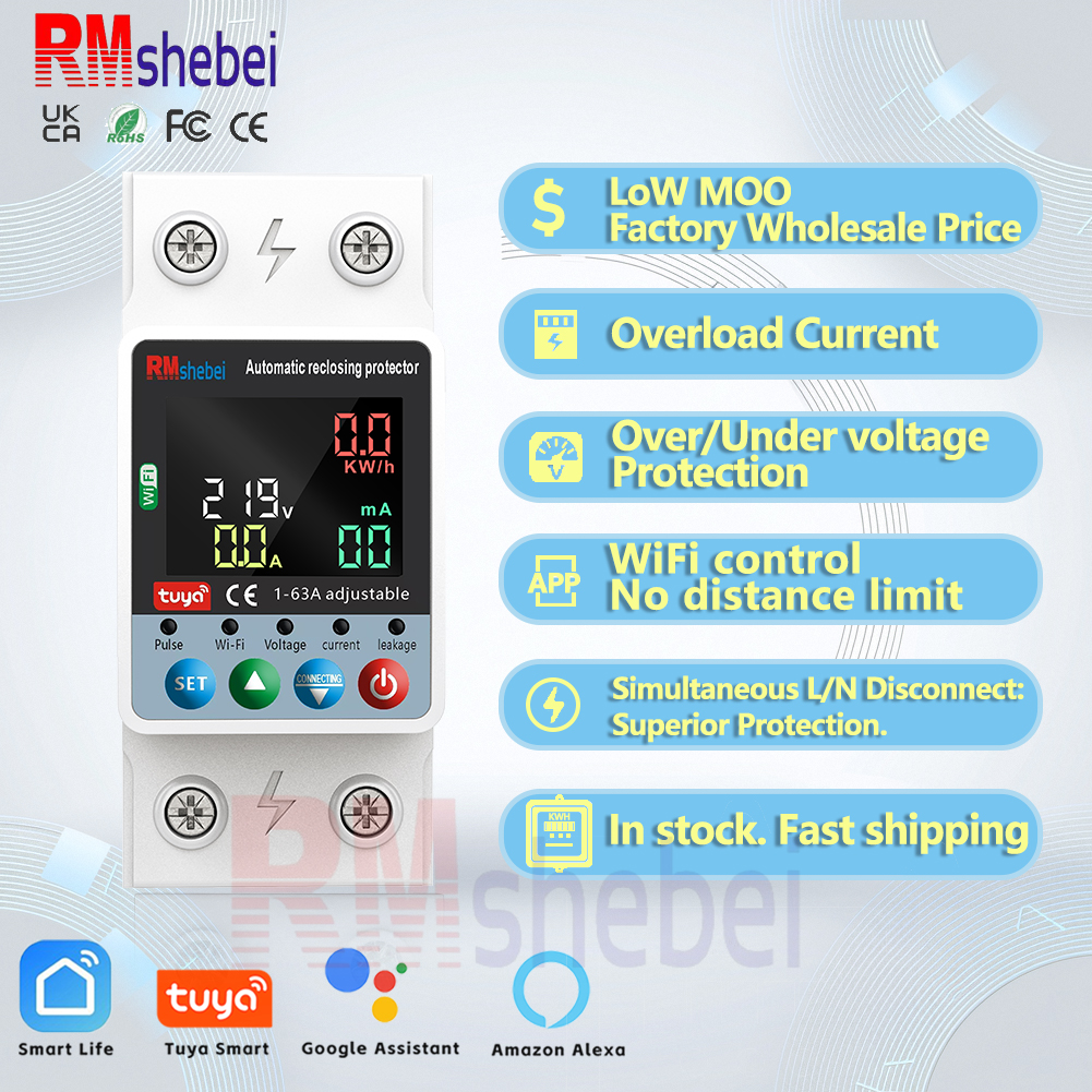 RMshebei Smart Wifi Energy Management System Single Phase Meter Digital Voltage Current Protector Earth Leakage Circuit Breaker
