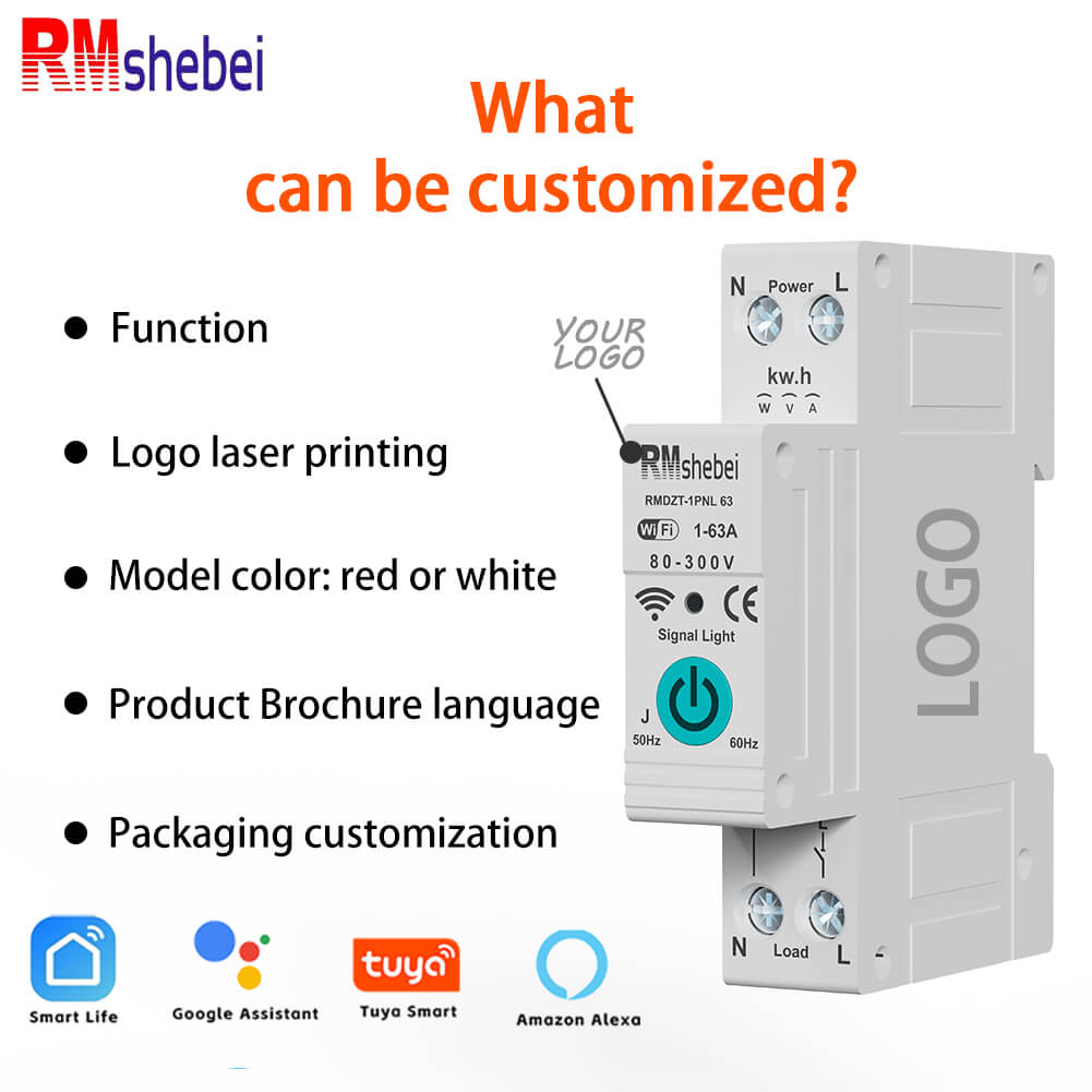 RMshebei Smart Life Mini WIFI MCB 1P 63A 110V 220V 6ka breaker wifi smart wifi mcb for Smart HomeWith Metering Wireless Switch