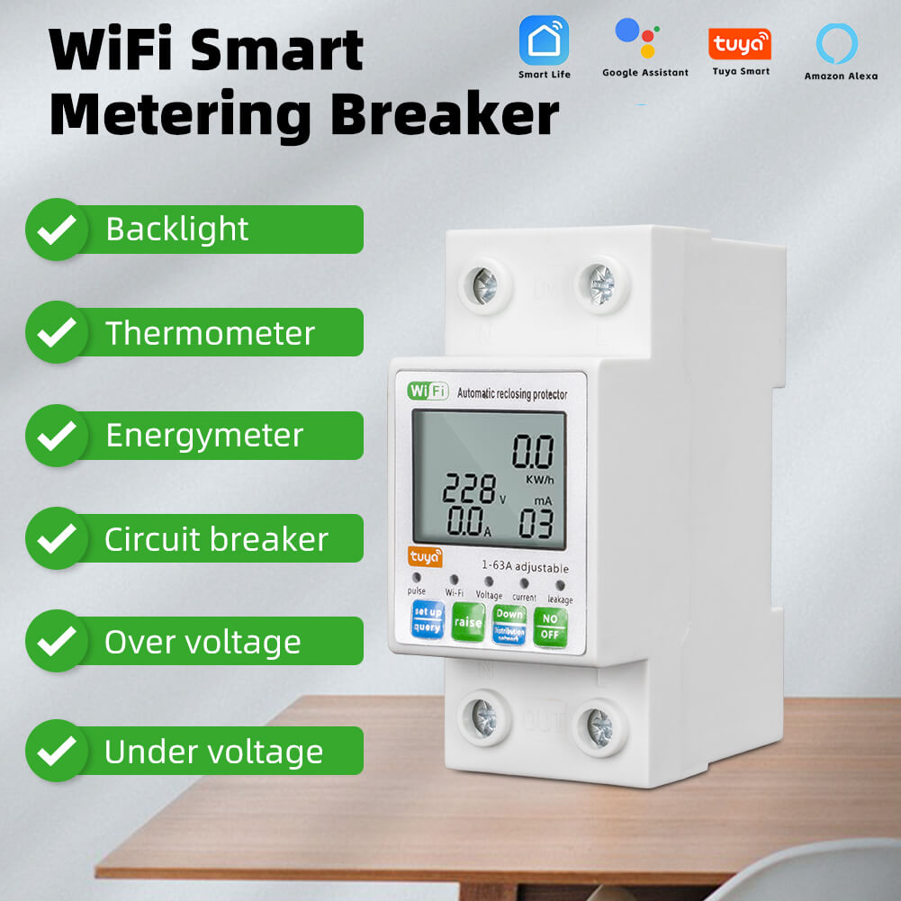 RMshebei 63A 1P+N Wifi MCB Smart Circuit Breaker with Electricity Metering Over load Protection Timer Relay for Smart Home 220v