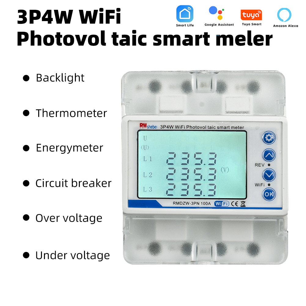 RMshebei 3 Phase 4 Wire TUYA WIFI Smart Energy Meter Circuit Breaker Phase Failure Protection App Remote Control Mobile Phone