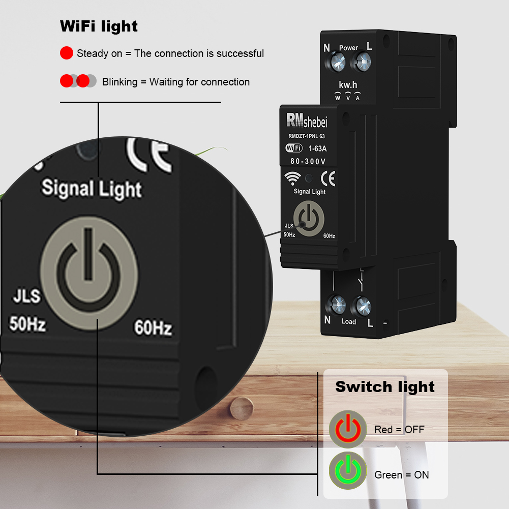 RMshebei Tuya Wifi Smart Circuit Breaker 63a Reclosing Remote Control Wireless Mcb with Leakage protection with Over Voltage