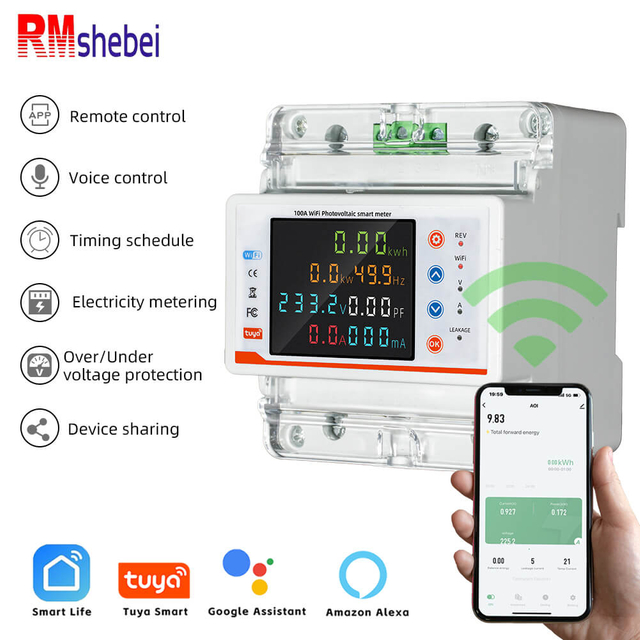 RMshebei 100A Smart Tuya WiFi MCB Multifunction 4P Circuit Breaker with LCD 220V 6ka Breaking Capacity Molded Case