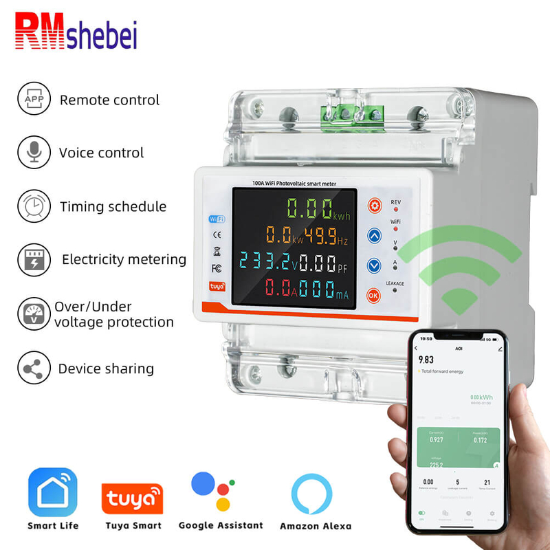 RMshebei 100A Smart Tuya WiFi MCB Multifunction 4P Circuit Breaker with LCD 220V 6ka Breaking Capacity Molded Case
